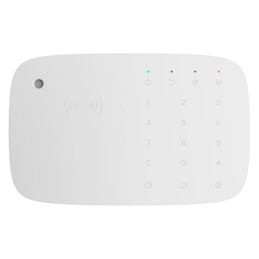 Teclado independiente con sirena incorporada y lector RFID de tarjetas/llaveros (blanco)