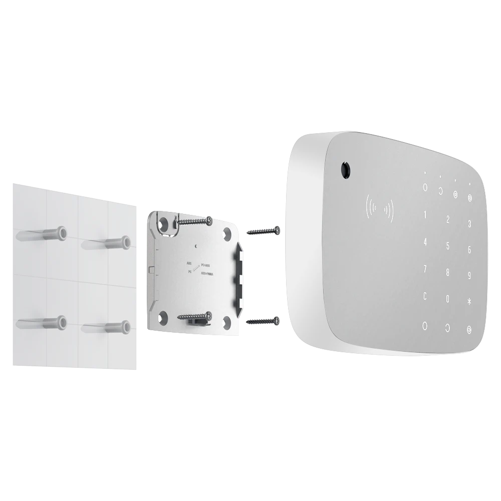 Teclado independiente con sirena incorporada y lector RFID de tarjetas/llaveros (blanco)